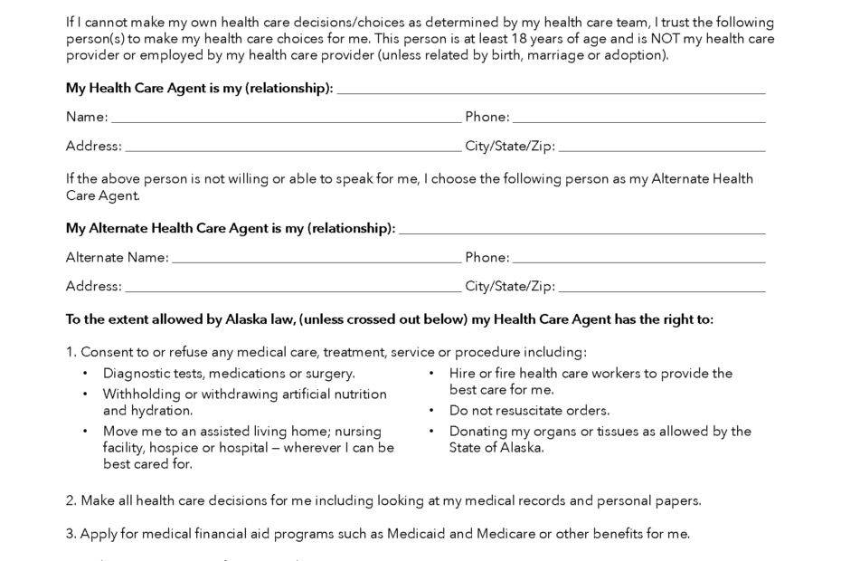 Free Alaska Advance Directive Form PDF