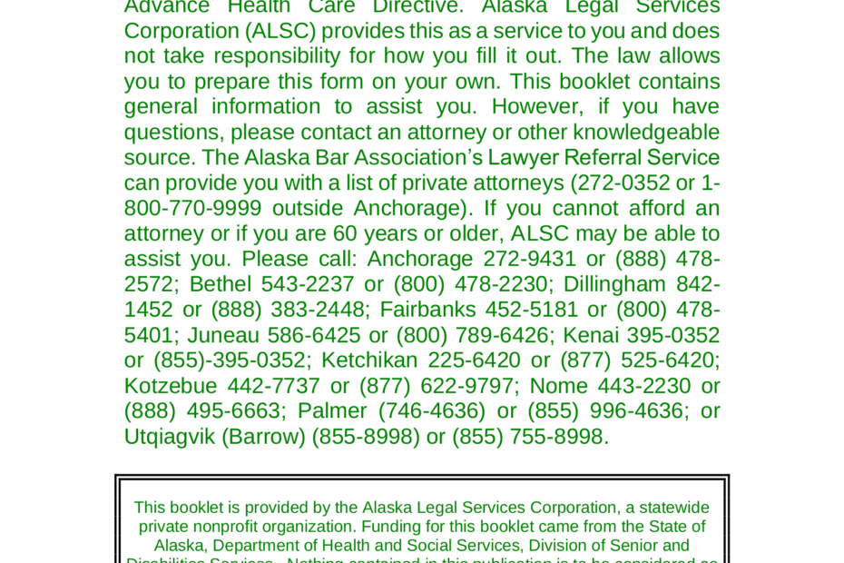 Free Alaska Advance Health Care Directive Form Template PDF