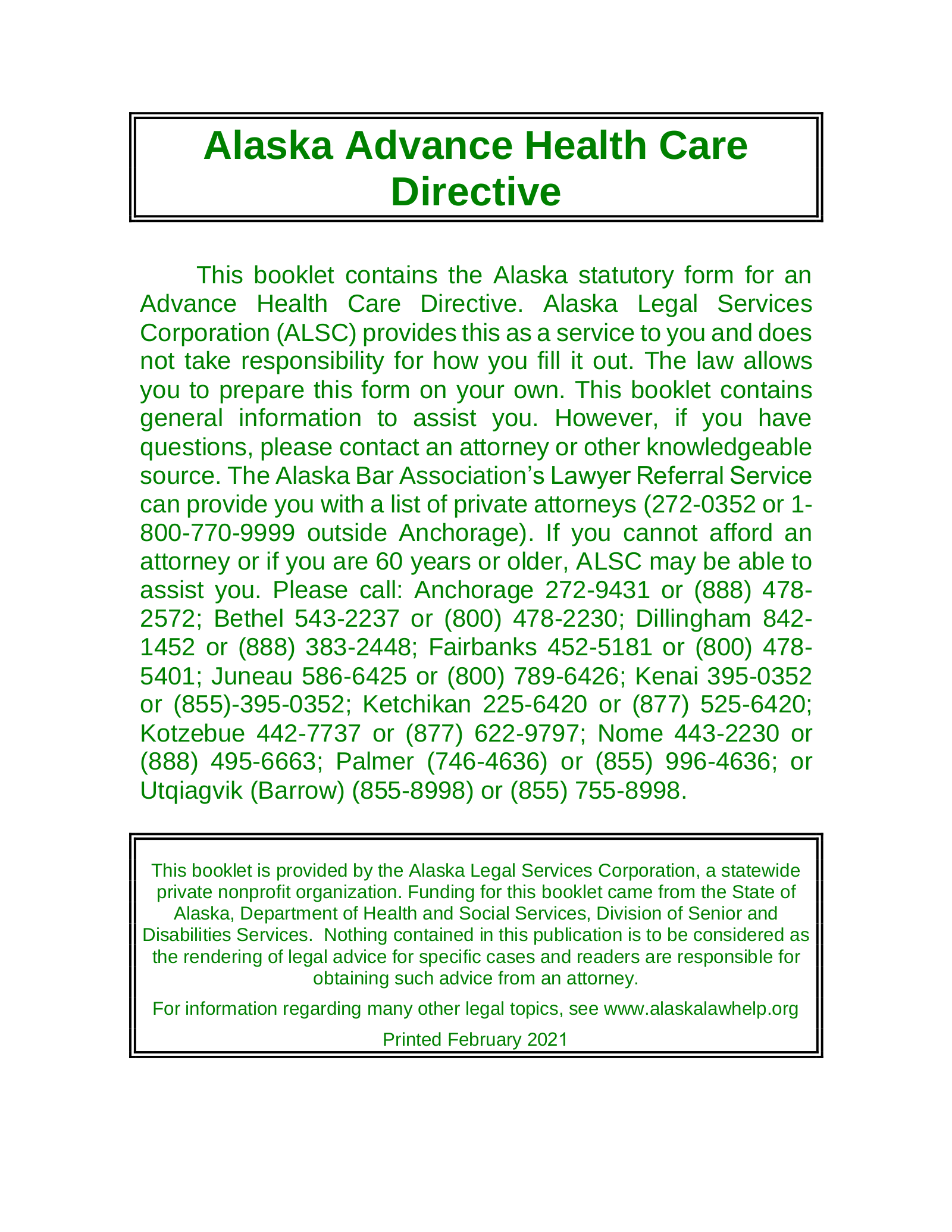Free Alaska Advance Health Care Directive Form Template PDF 