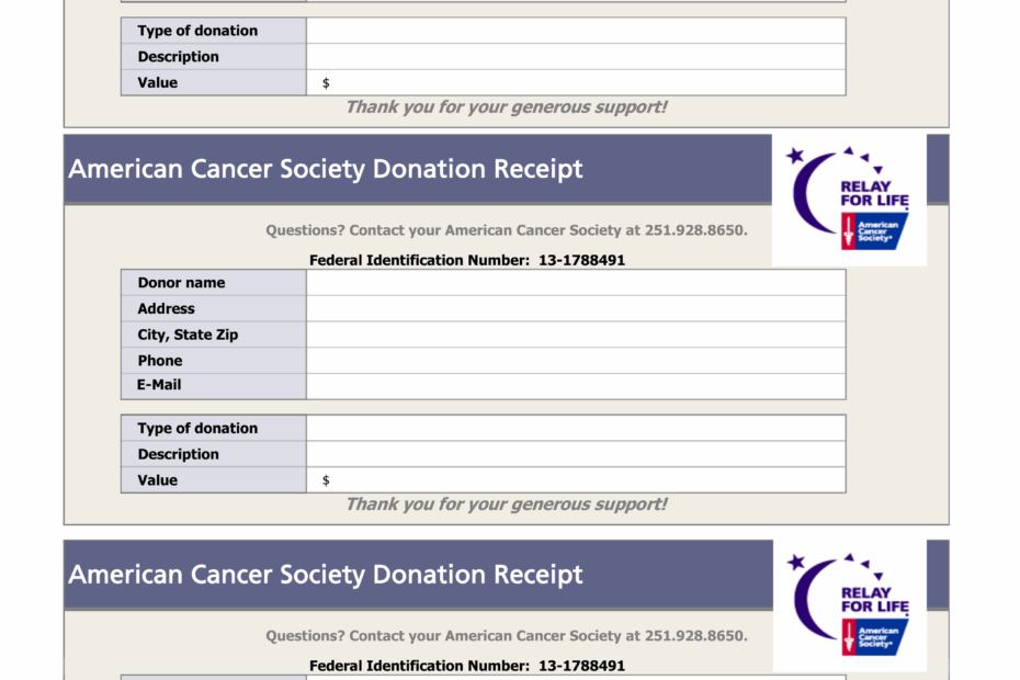 Free American Cancer Society Donation Receipt Template PDF EForms