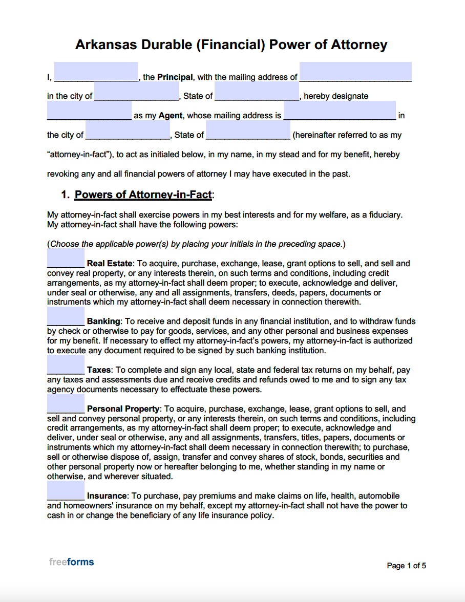 Free Arkansas Power Of Attorney Forms PDF Word