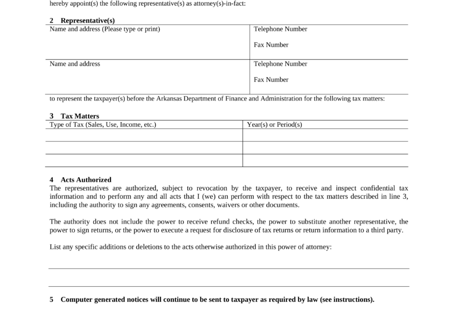 Free Arkansas Tax Power Of Attorney Form PDF EForms