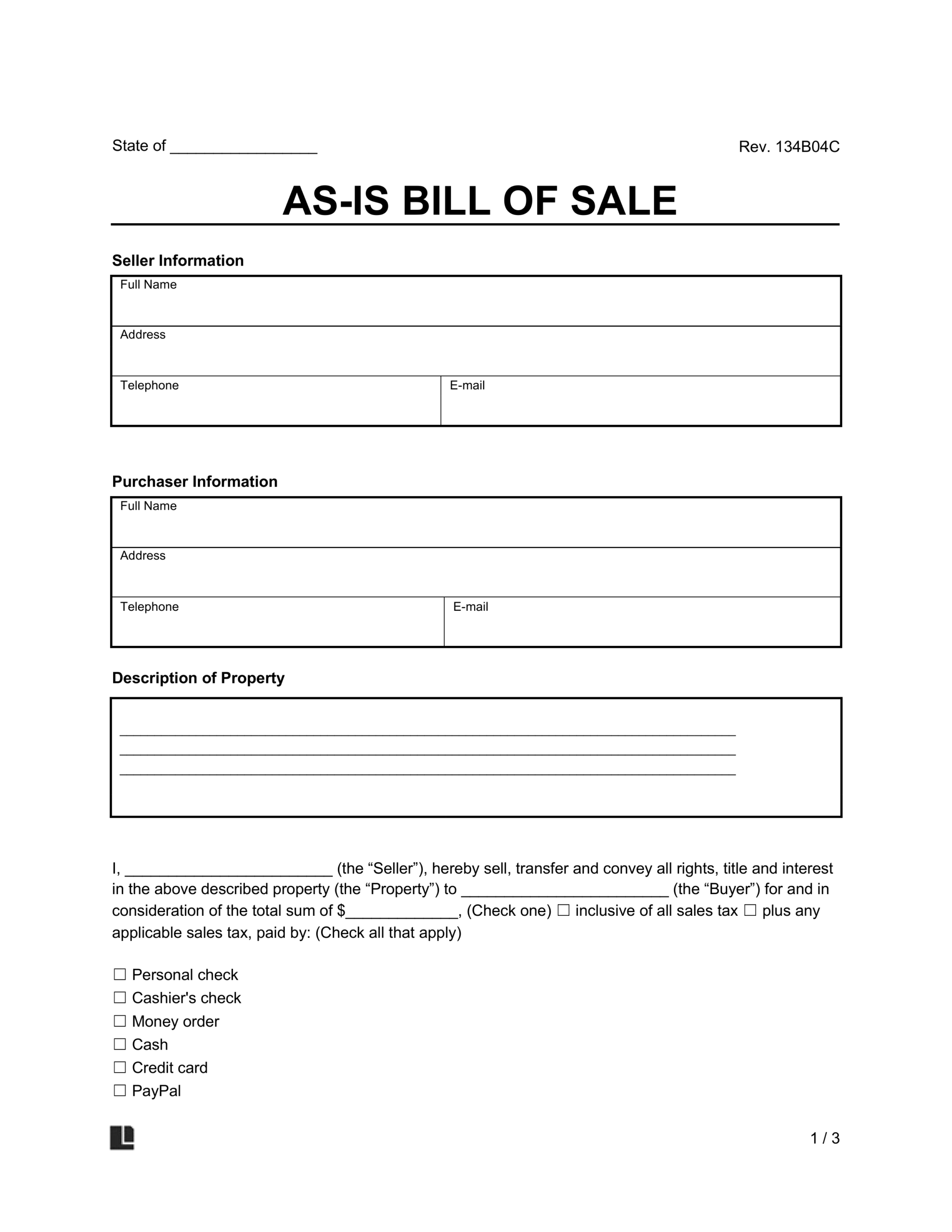 Free As Is No Warranty Bill Of Sale Template PDF U0026 Word
