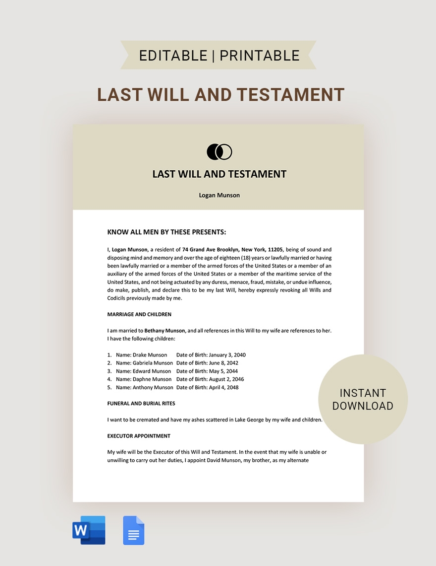 Free Basic Last Will And Testament Template In Google Docs Word Download Template