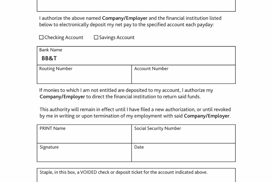 Free BBu0026T Direct Deposit Authorization Form PDF EForms