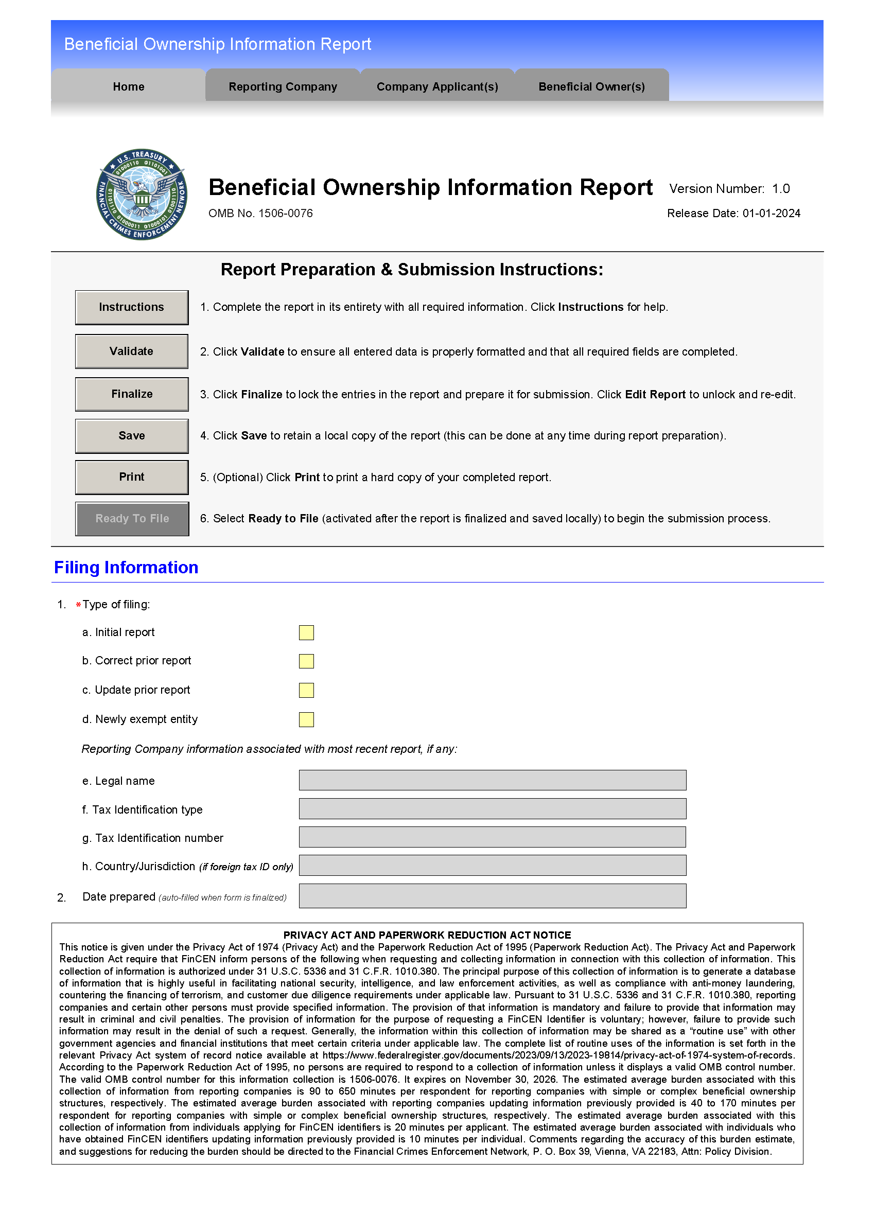 Free Beneficial Ownership Information BOI Report PDF EForms