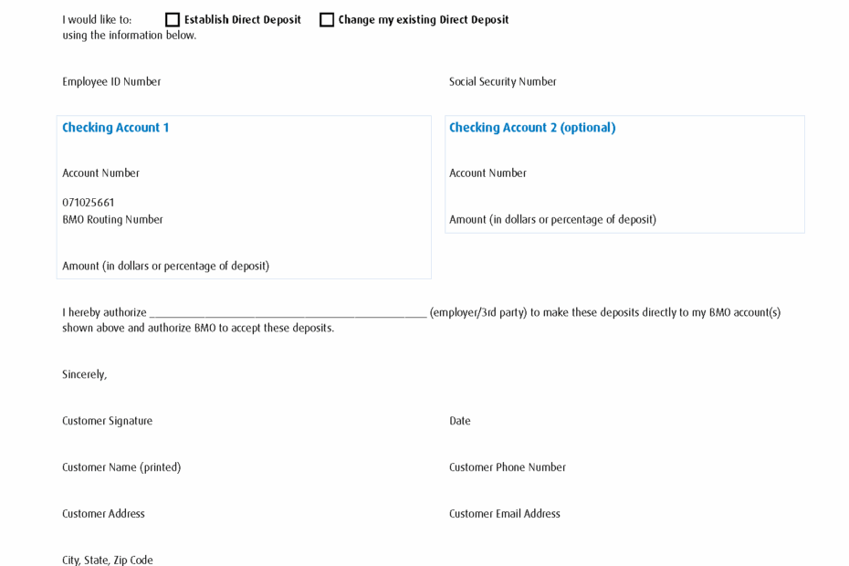 Free BMO Bank Of Montreal Direct Deposit Form PDF
