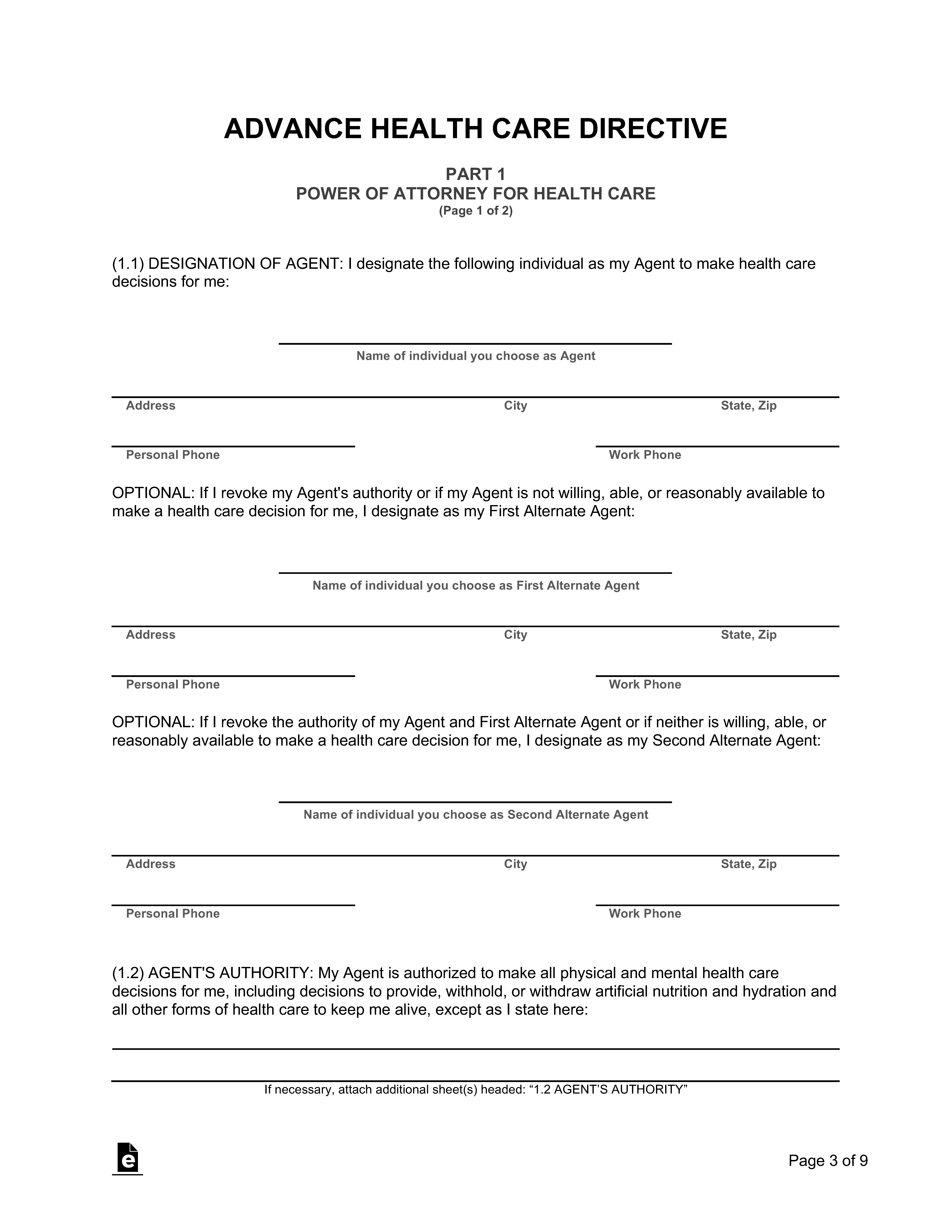 Free California Advance Directive Form Template PDF Word EForms