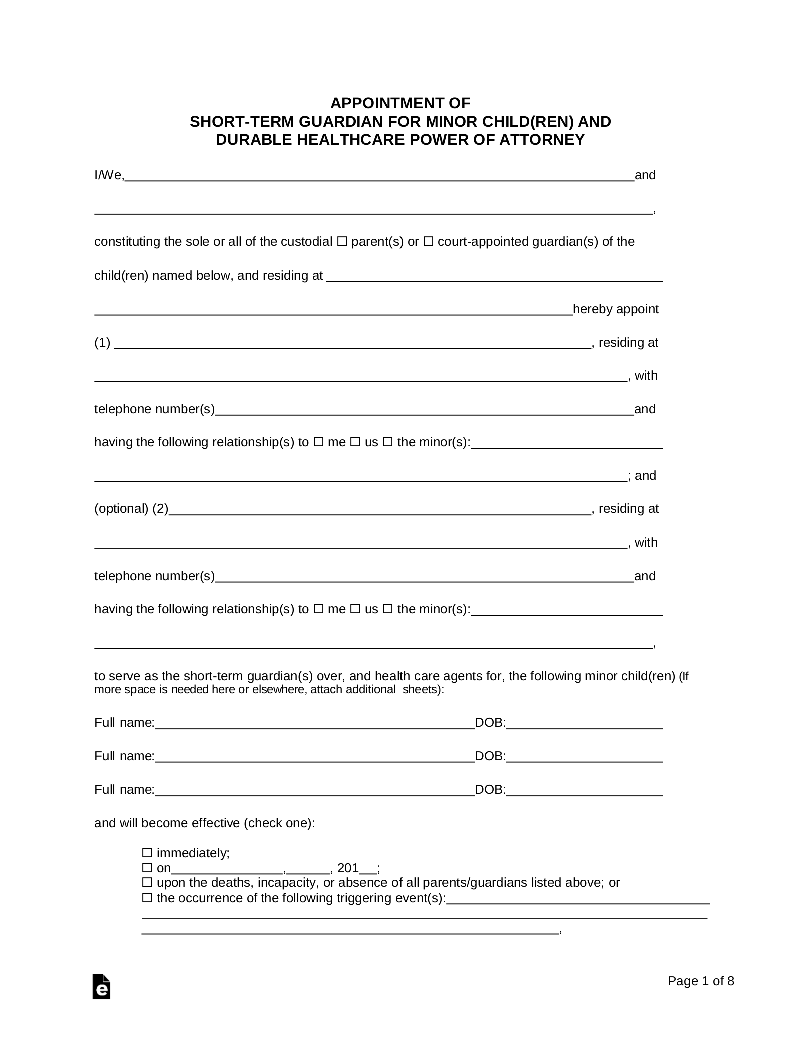 Free California Minor Child Power Of Attorney Form PDF Word 