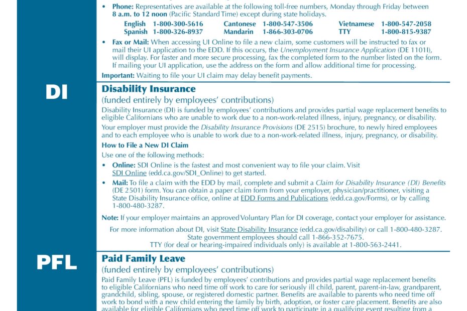 Free California UI DI And PFL Employee Notice Labor Law Poster 2025