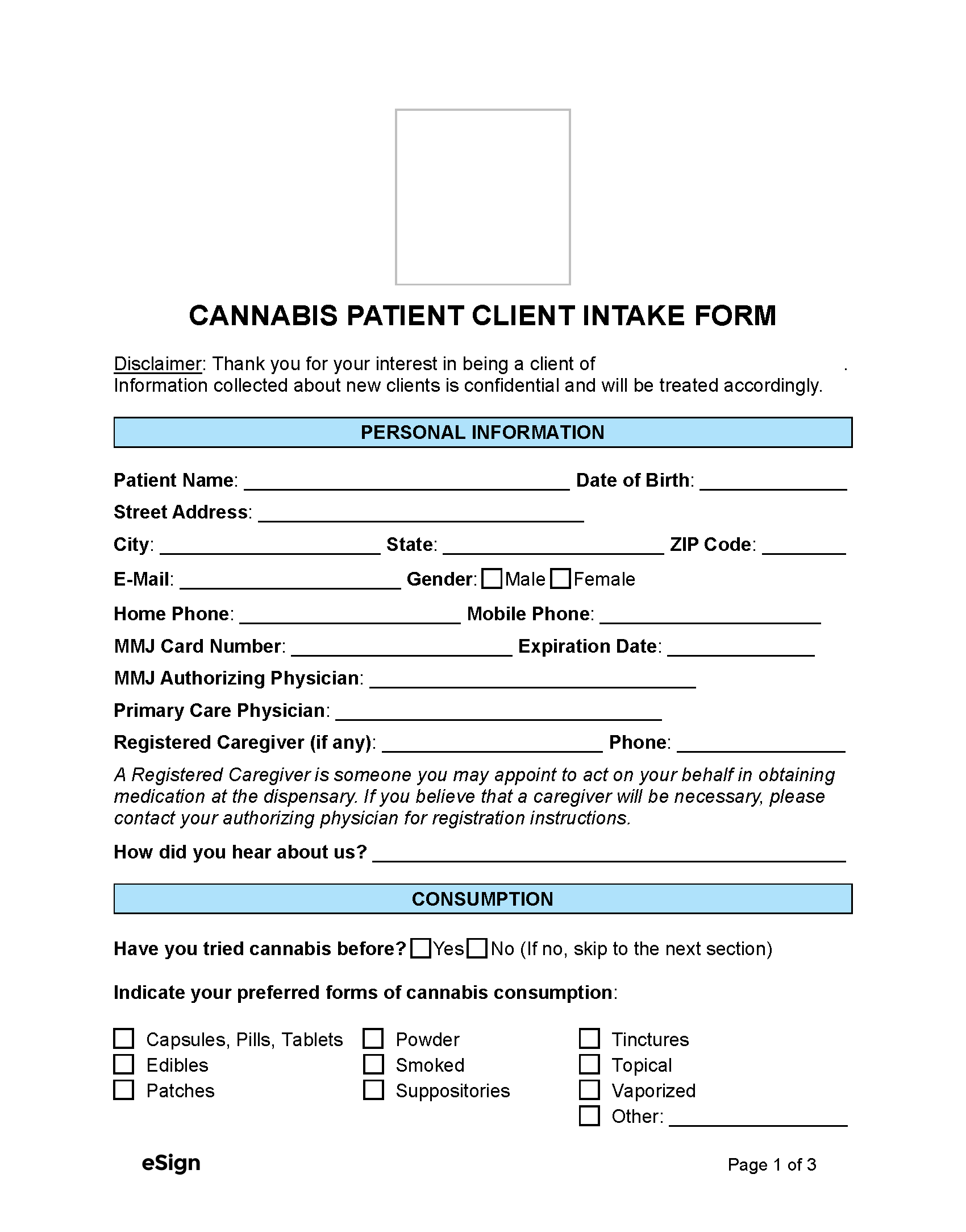 Free Cannabis Patient Client Intake Form PDF Word