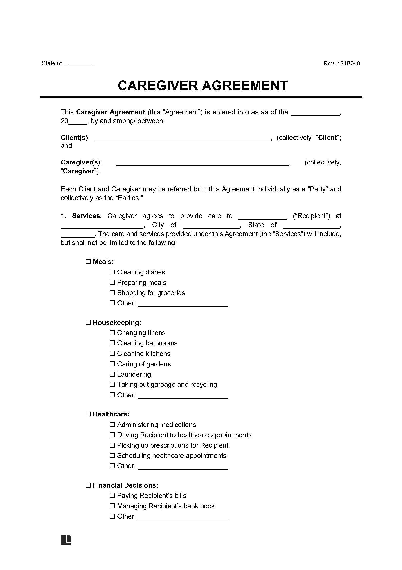 Free Caregiver Contract Template PDF U0026 Word