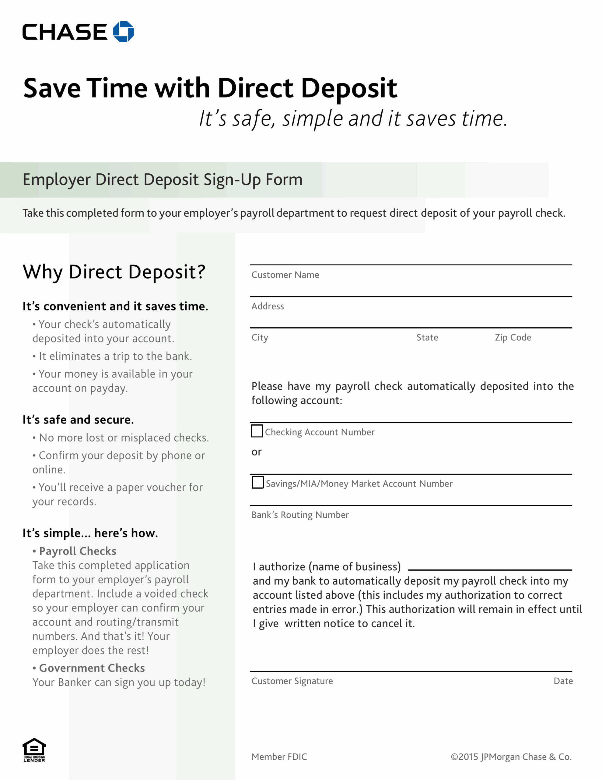 Free Chase Bank Direct Deposit Form PDF EForms
