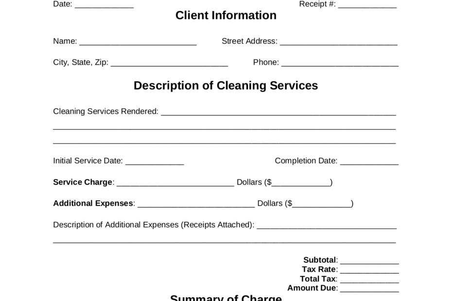 Free Cleaning Service Receipt Template PDF Word EForms