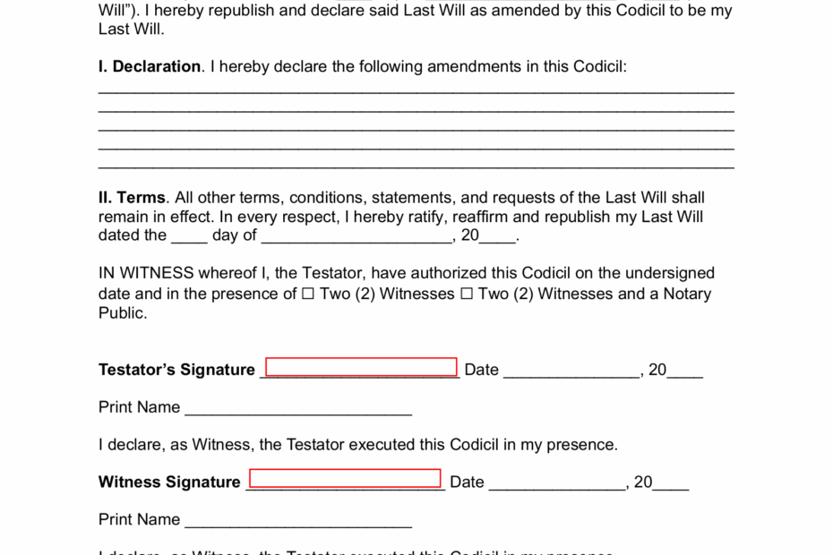 Free Codicil To Will Form PDF Word EForms