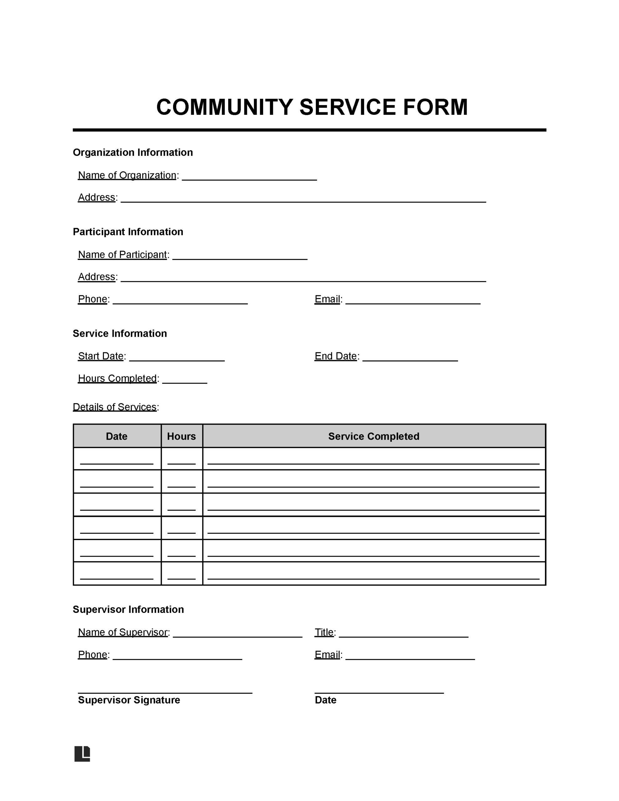 Free Community Service Form PDF U0026 Word