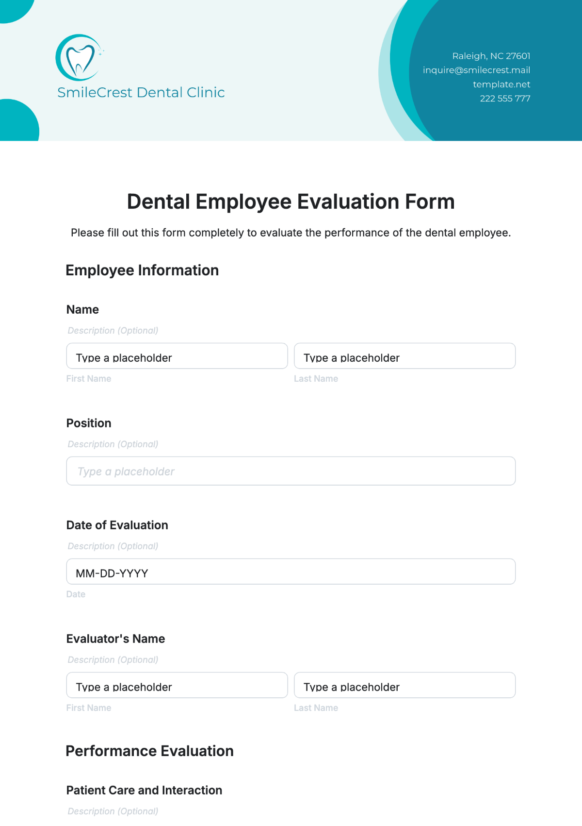 Free Dental Employee Evaluation Form Template To Edit Online