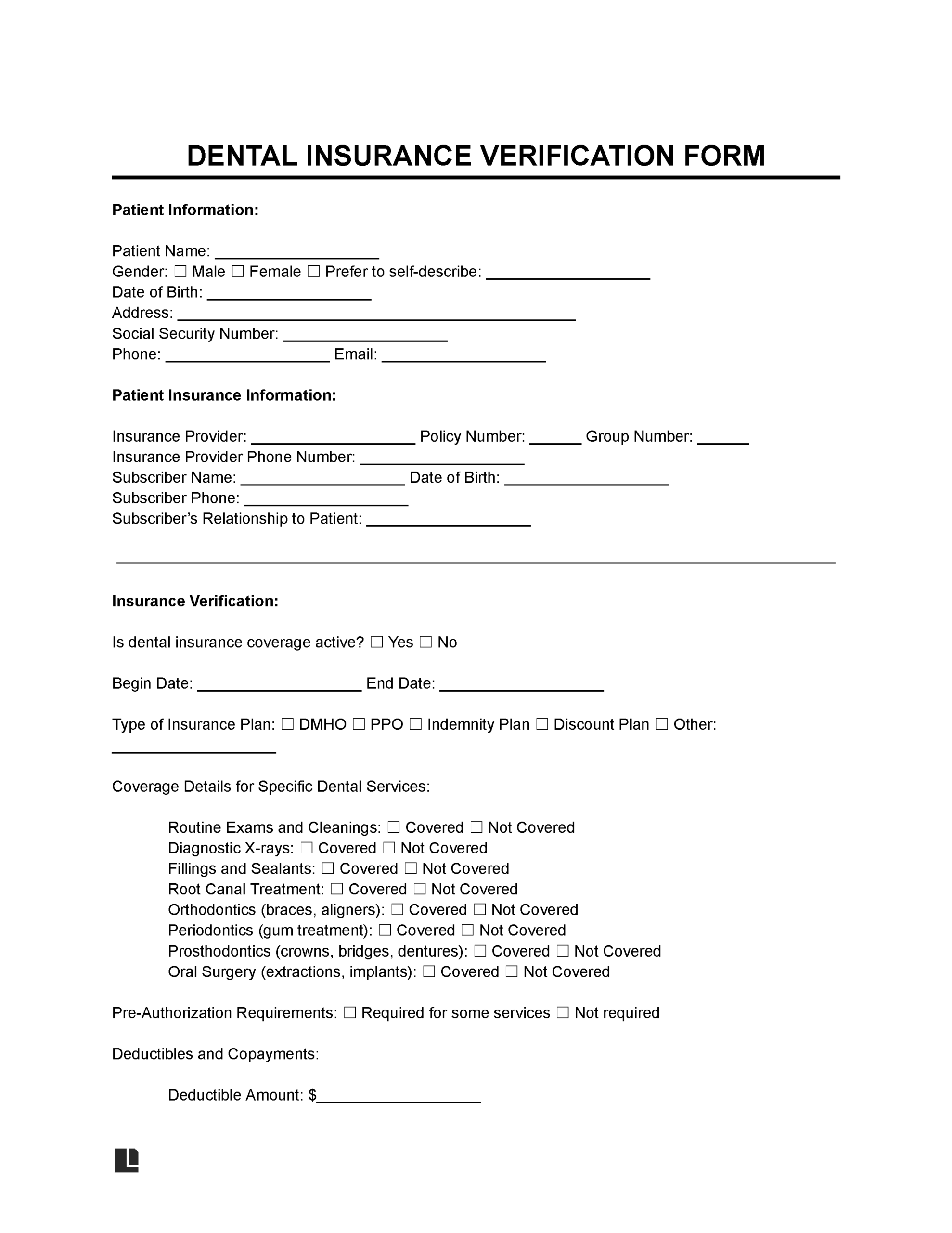 Free Dental Insurance Verification Form PDF U0026 Word