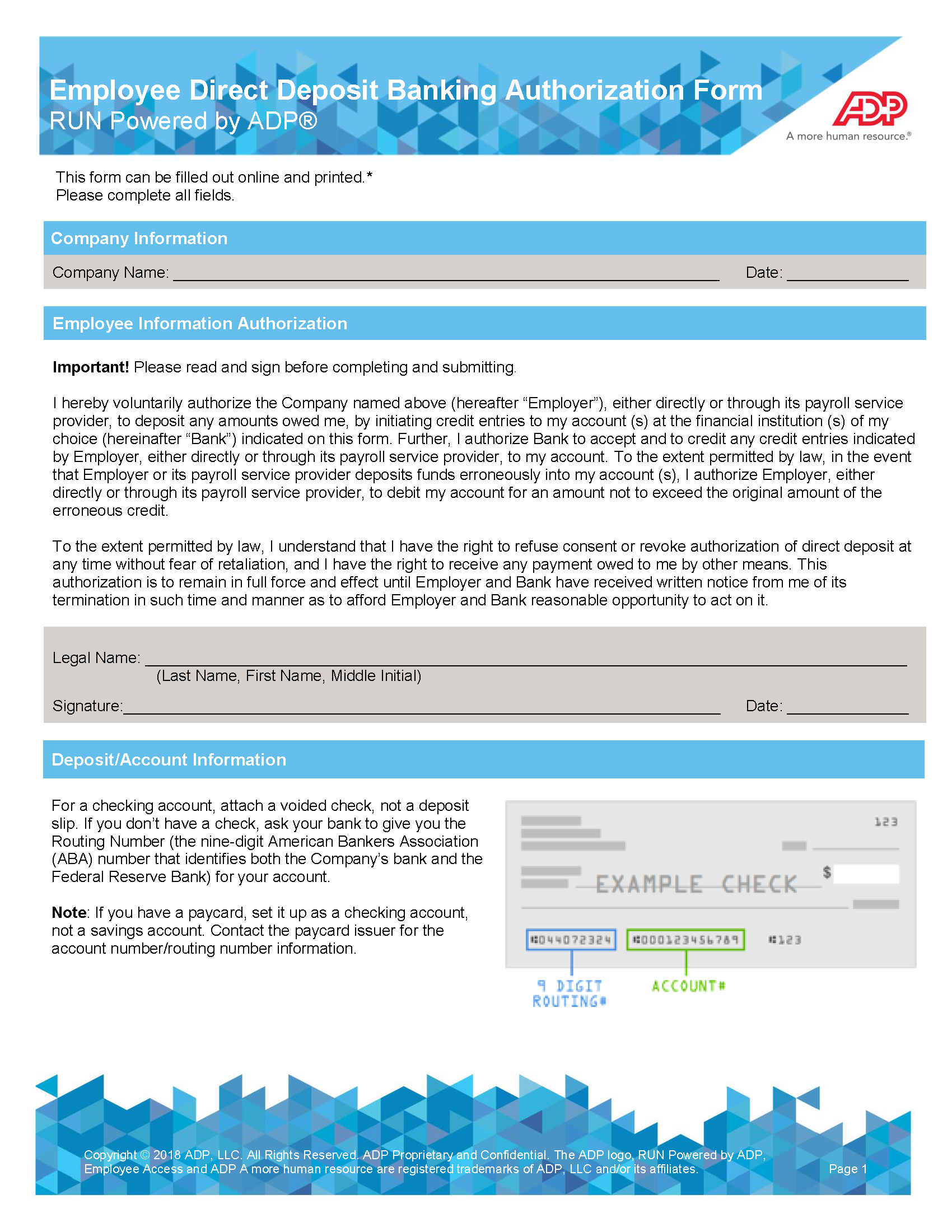 Free Direct Deposit Authorization Form 40 PDF Word