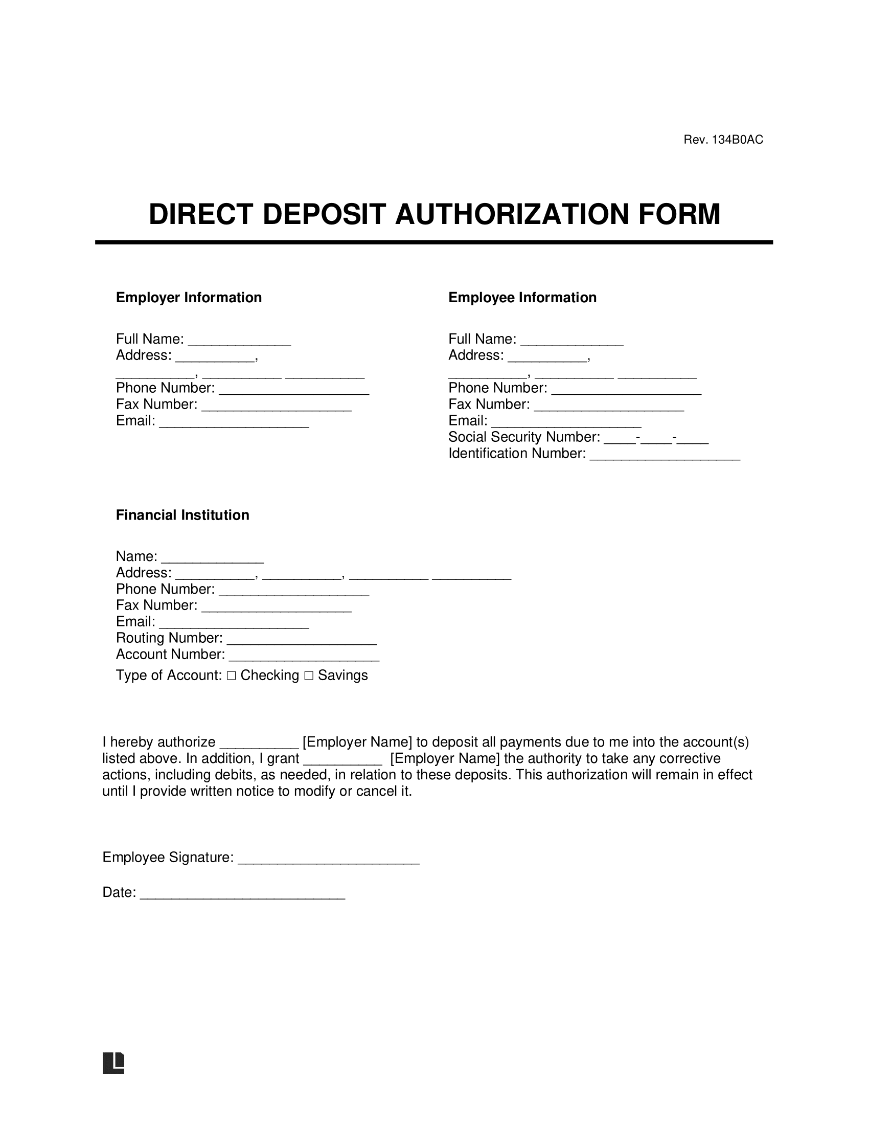 Free Direct Deposit Authorization Form PDF U0026 Word