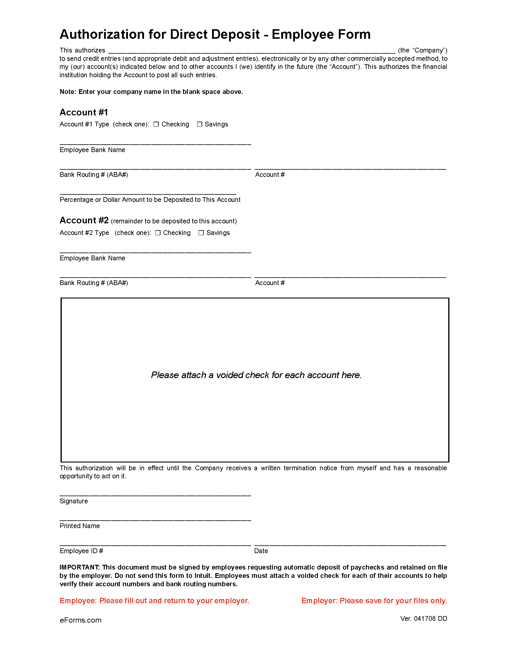 Free Direct Deposit Authorization Forms 22 PDF Word EForms