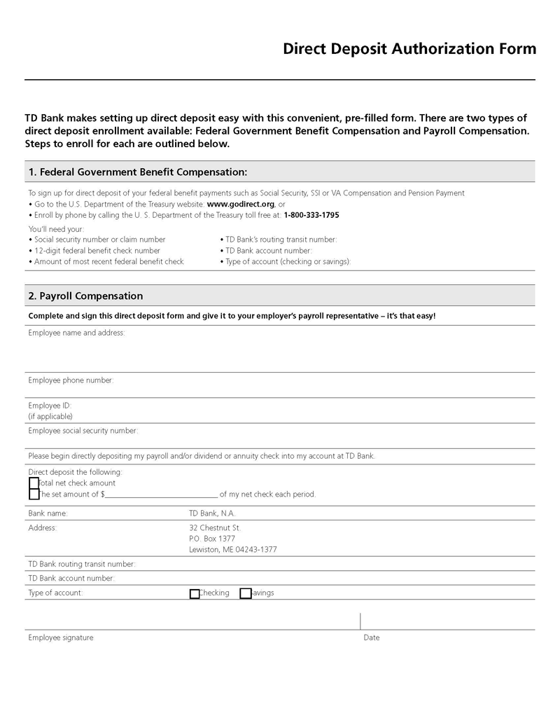 Free Direct Deposit Authorization Forms PDF