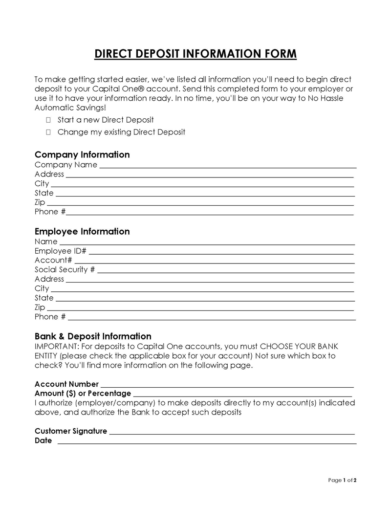 Free Direct Deposit Authorization Forms PDF