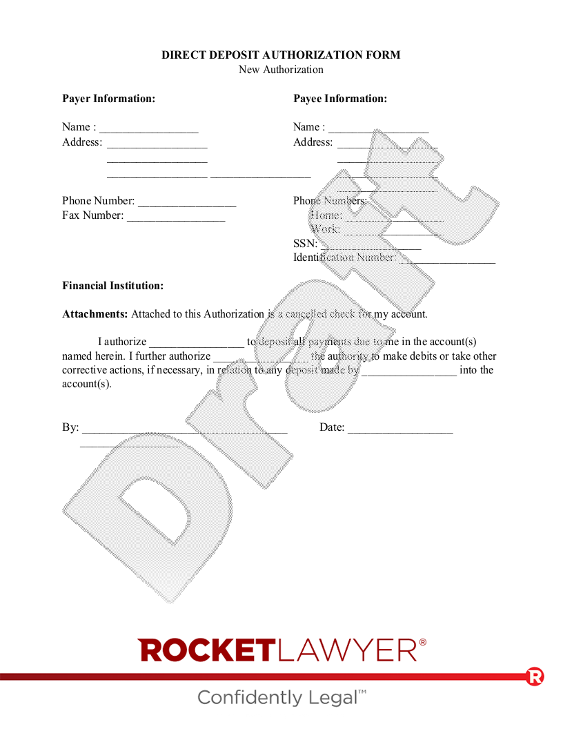 Free Direct Deposit Form U0026 FAQs Rocket Lawyer