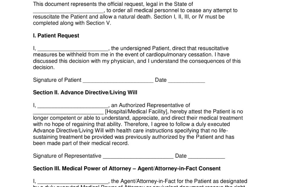 Free Do Not Resuscitate DNR Order Forms PDF Word EForms
