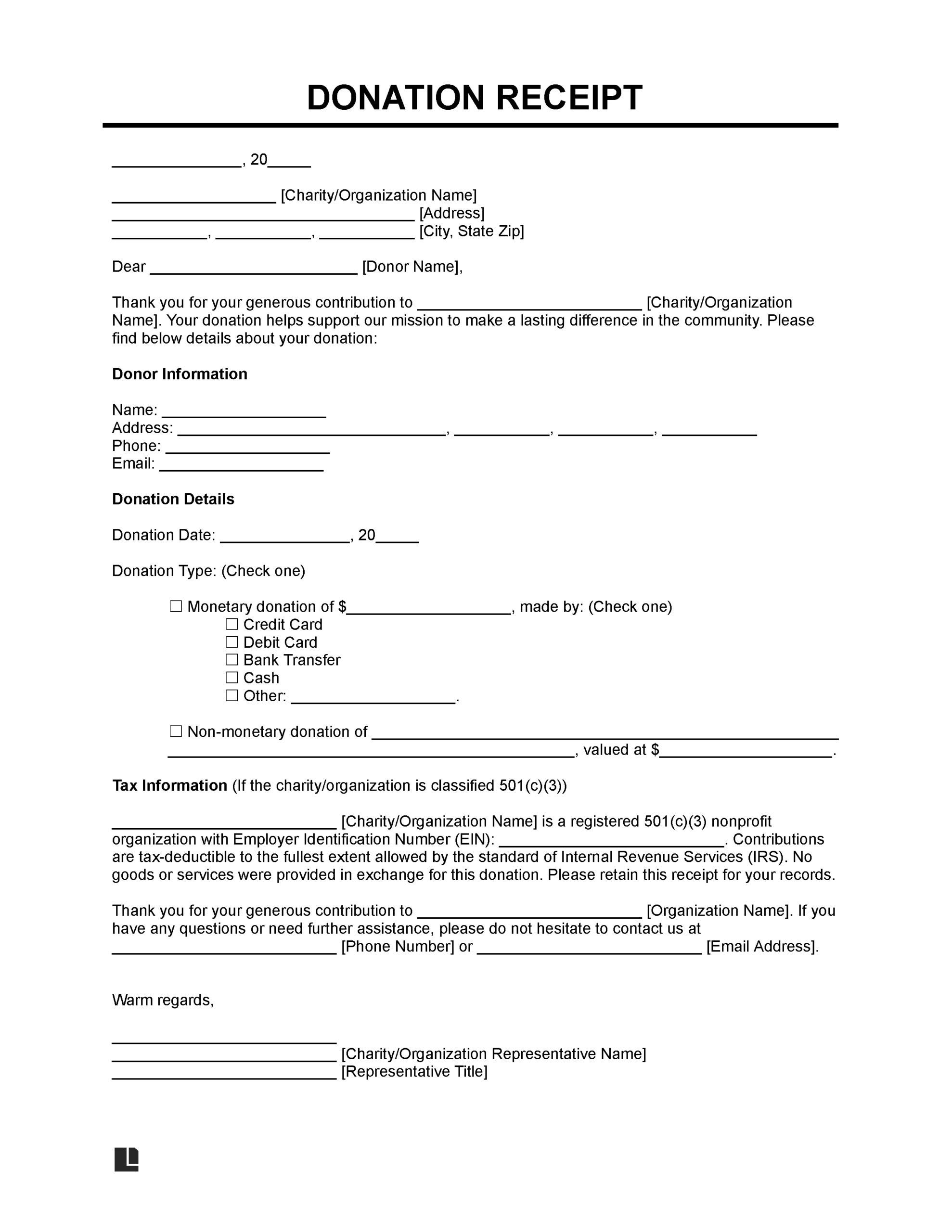 Free Donation Receipt Template PDF U0026 Word