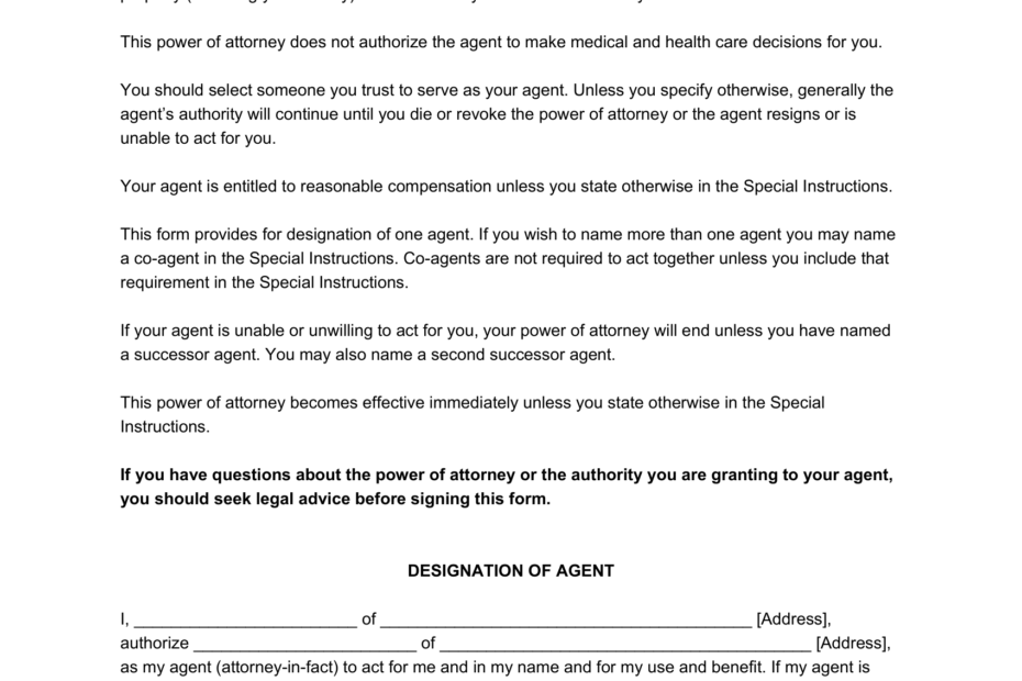 Free Durable Power Of Attorney Form PDF U0026 Word