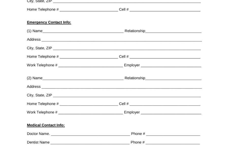 Free Employee Emergency Contact Form PDF Word EForms