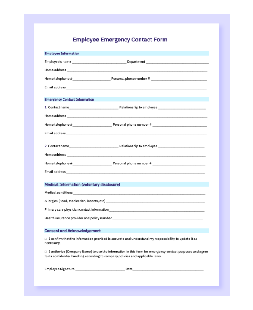 Free Employee Emergency Contract Form Word U0026 Editable PDF AIHR