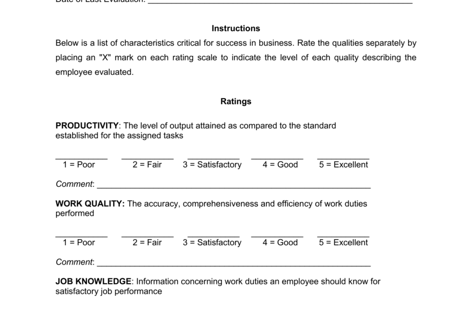 Free Employee Evaluation Template PDF U0026 Word