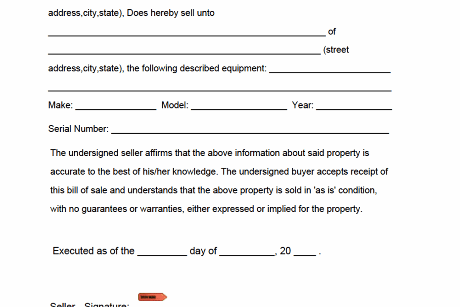 Free Equipment Bill Of Sale Form PDF