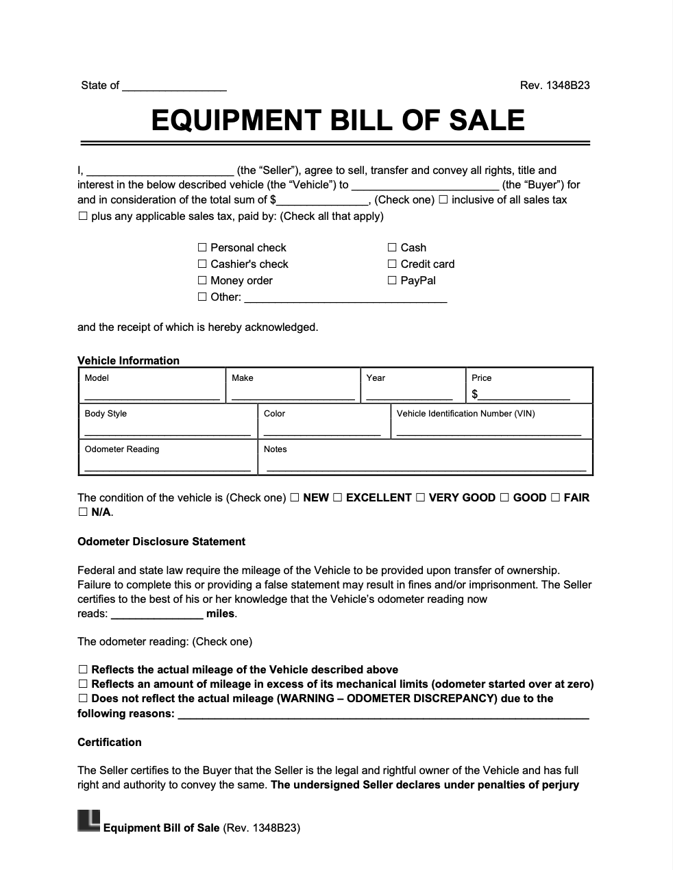 Free Equipment Heavy Farm Bill Of Sale Template PDF U0026 Word
