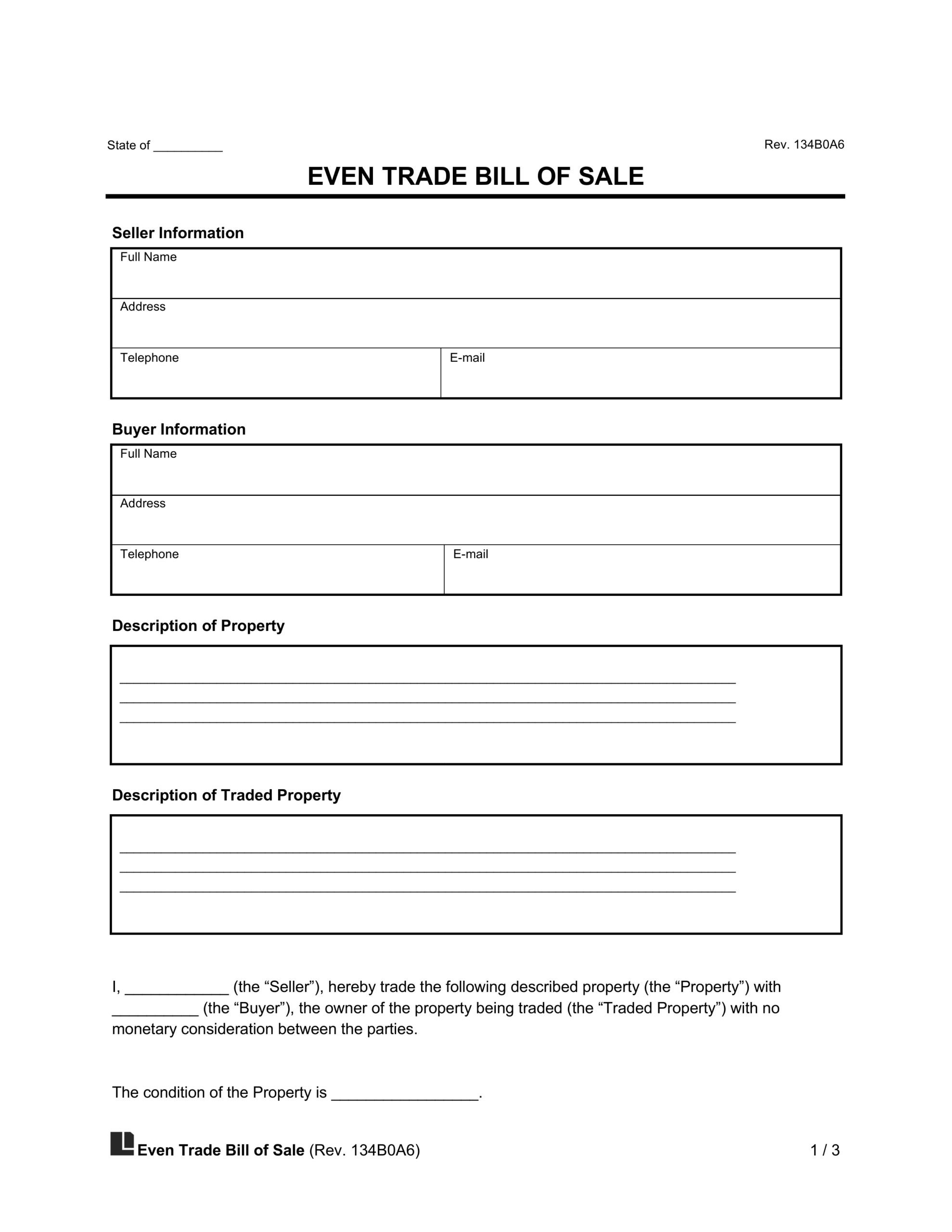 Free Even Trade Bill Of Sale Template PDF U0026 Word