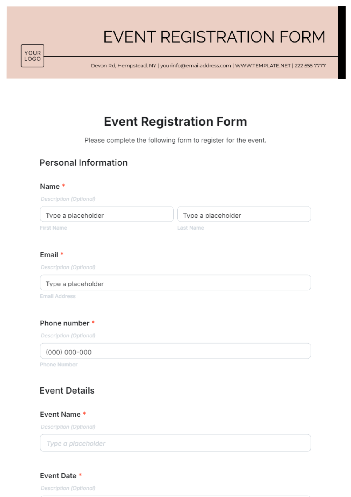 Free Event Form Templates To Edit Online