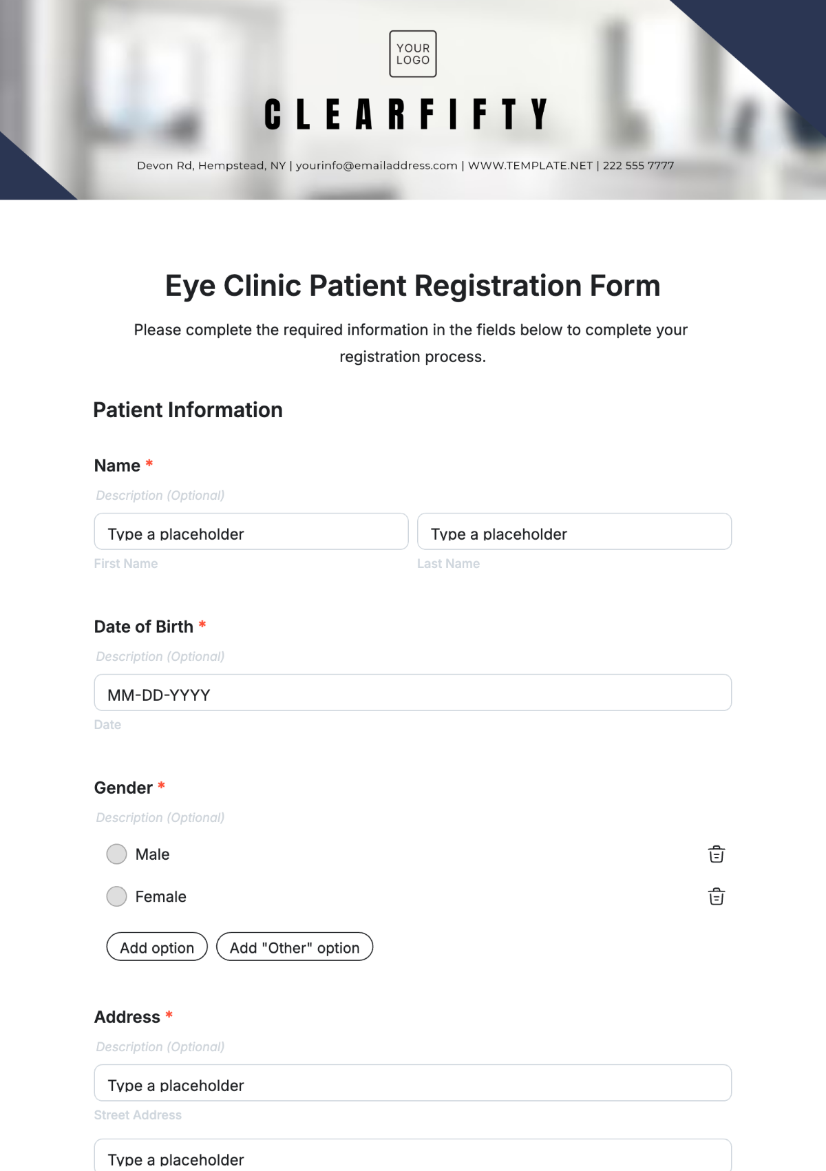 Free Eye Clinic Patient Registration Form Template To Edit Online