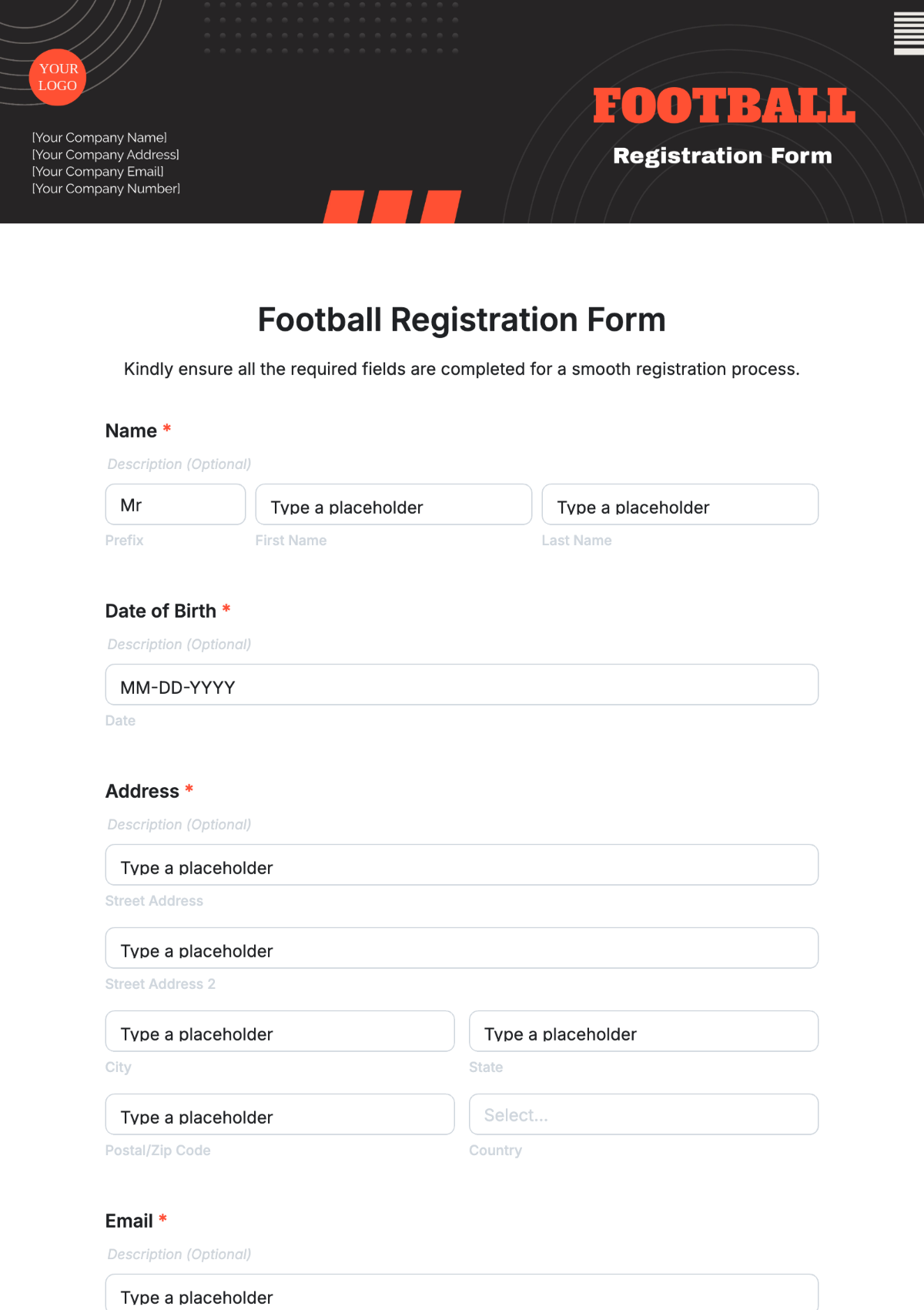 Free Football Registration Form Template To Edit Online