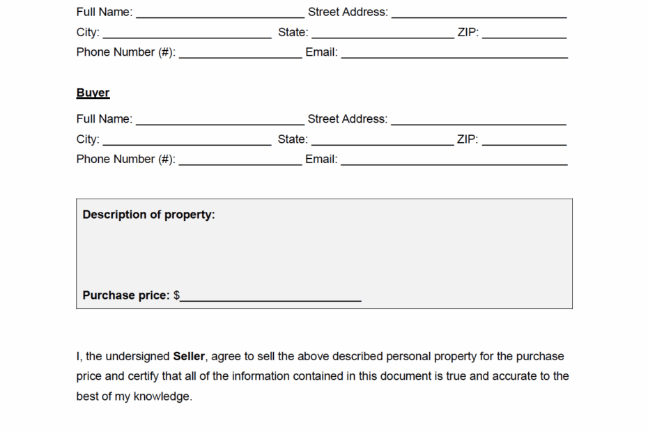 Free General Bill Of Sale Form PDF Word