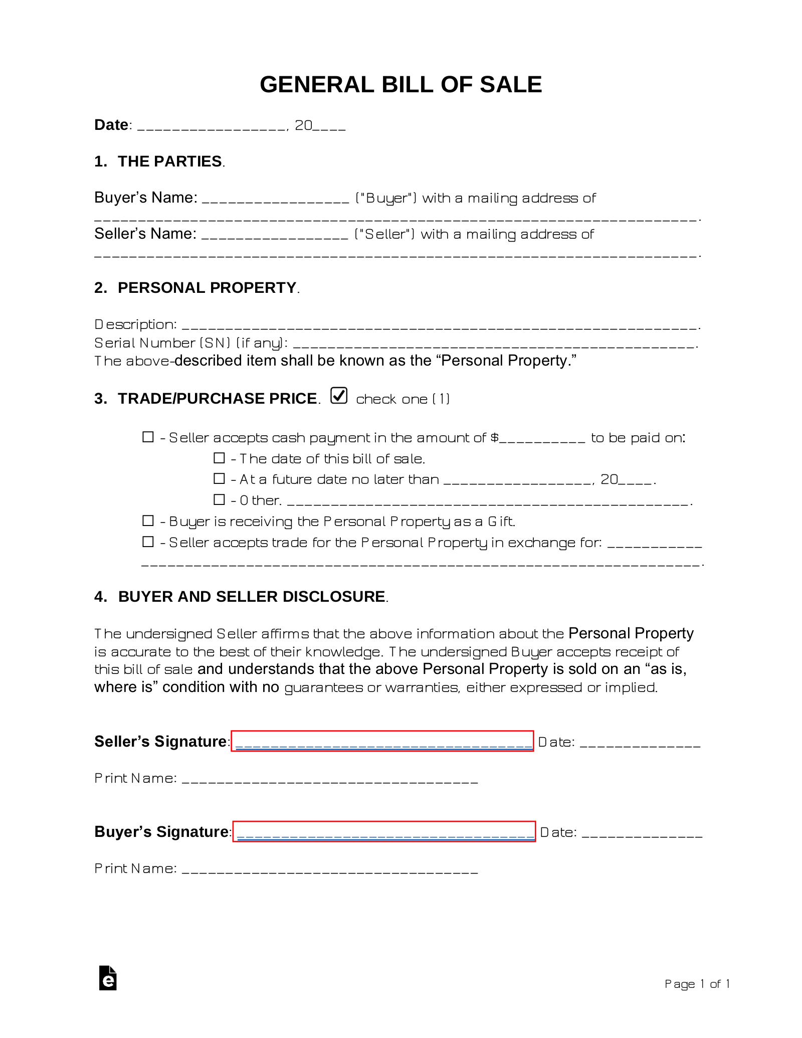 Free General Personal Property Bill Of Sale Form PDF Word 