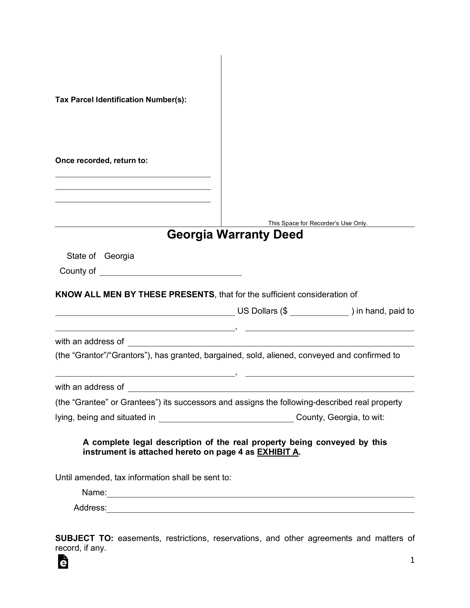 Free Georgia General Warranty Deed Form PDF Word EForms