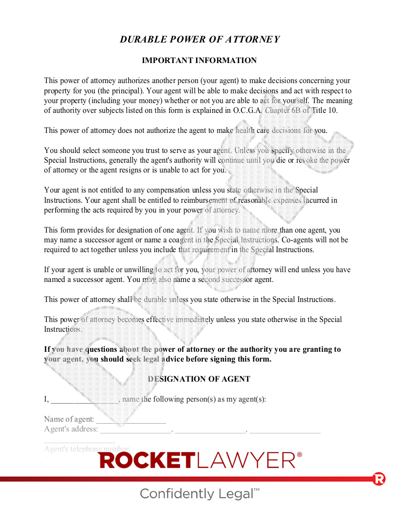 Free Georgia Power Of Attorney Template Rocket Lawyer