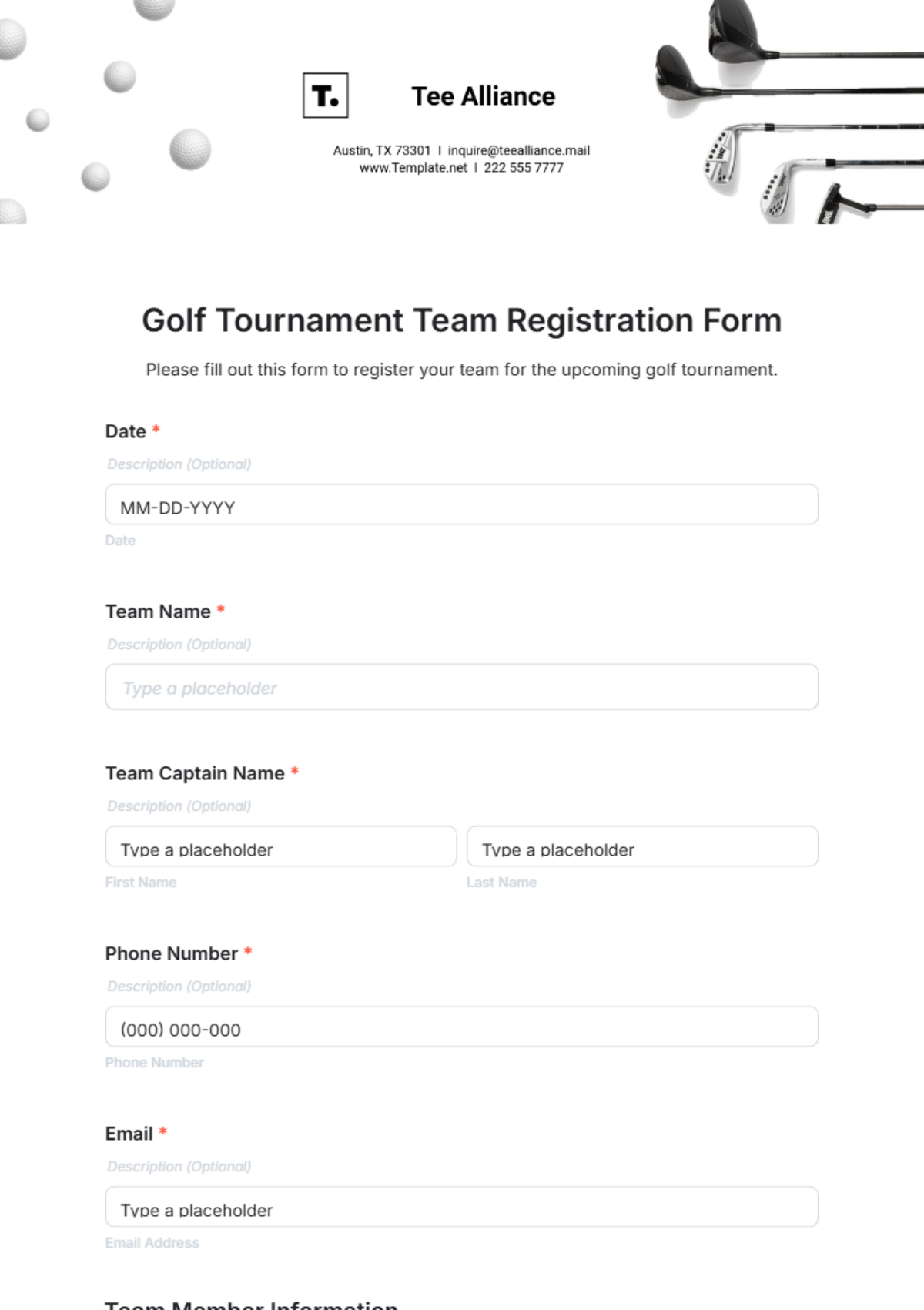 Free Golf Tournament Team Registration Form Template To Edit Online