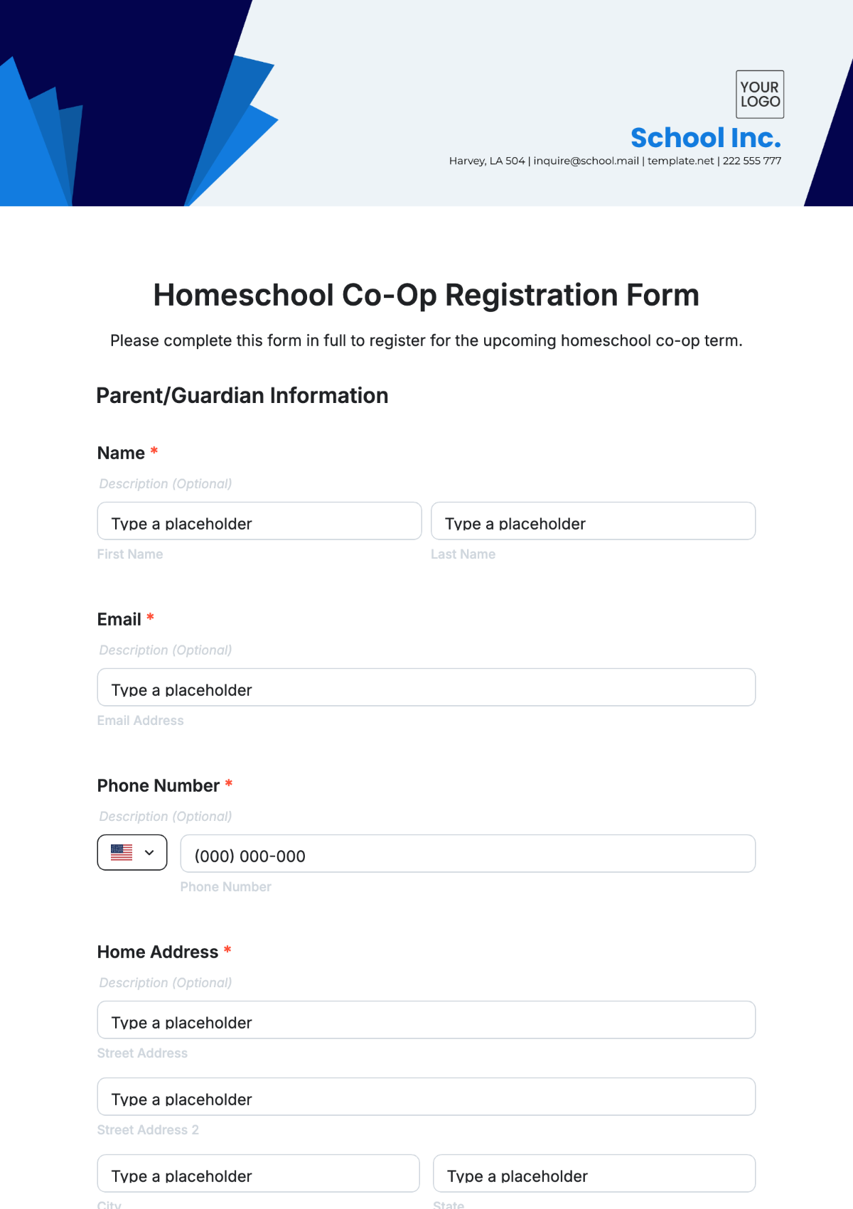 Free Homeschool Co Op Registration Form Template To Edit Online