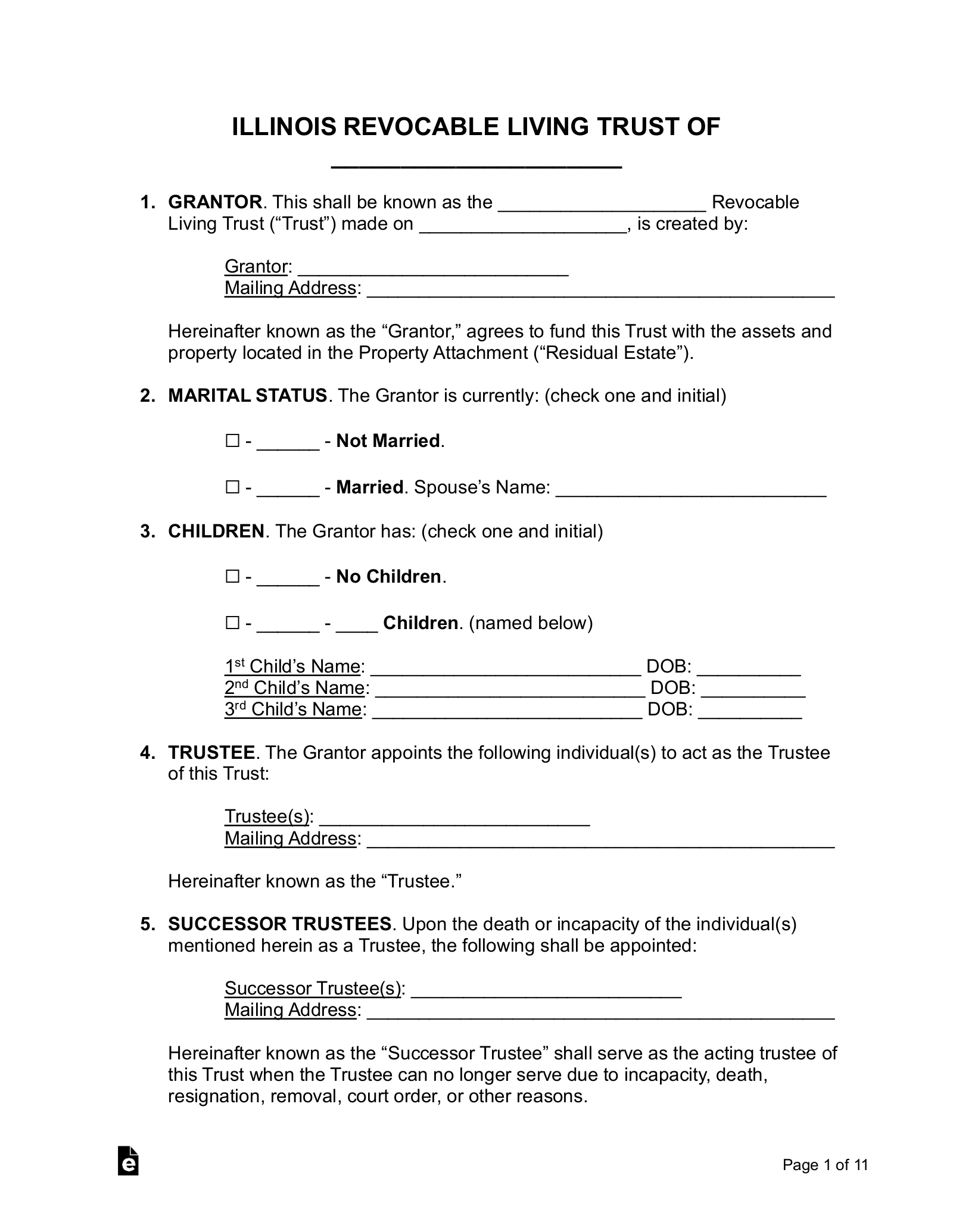 Free Illinois Living Trust Form Revocable PDF Word EForms