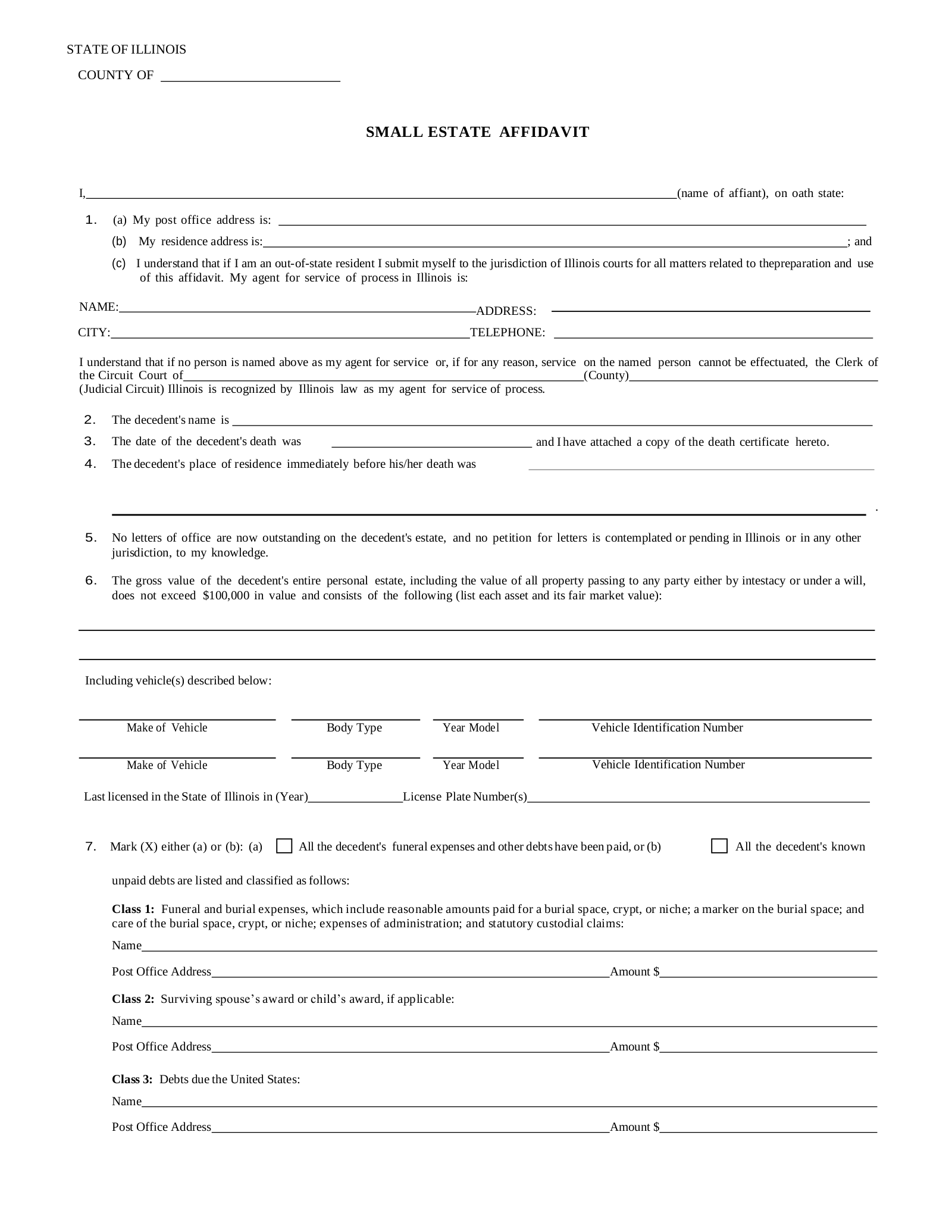 Free Illinois Small Estate Affidavit Form PDF Word EForms