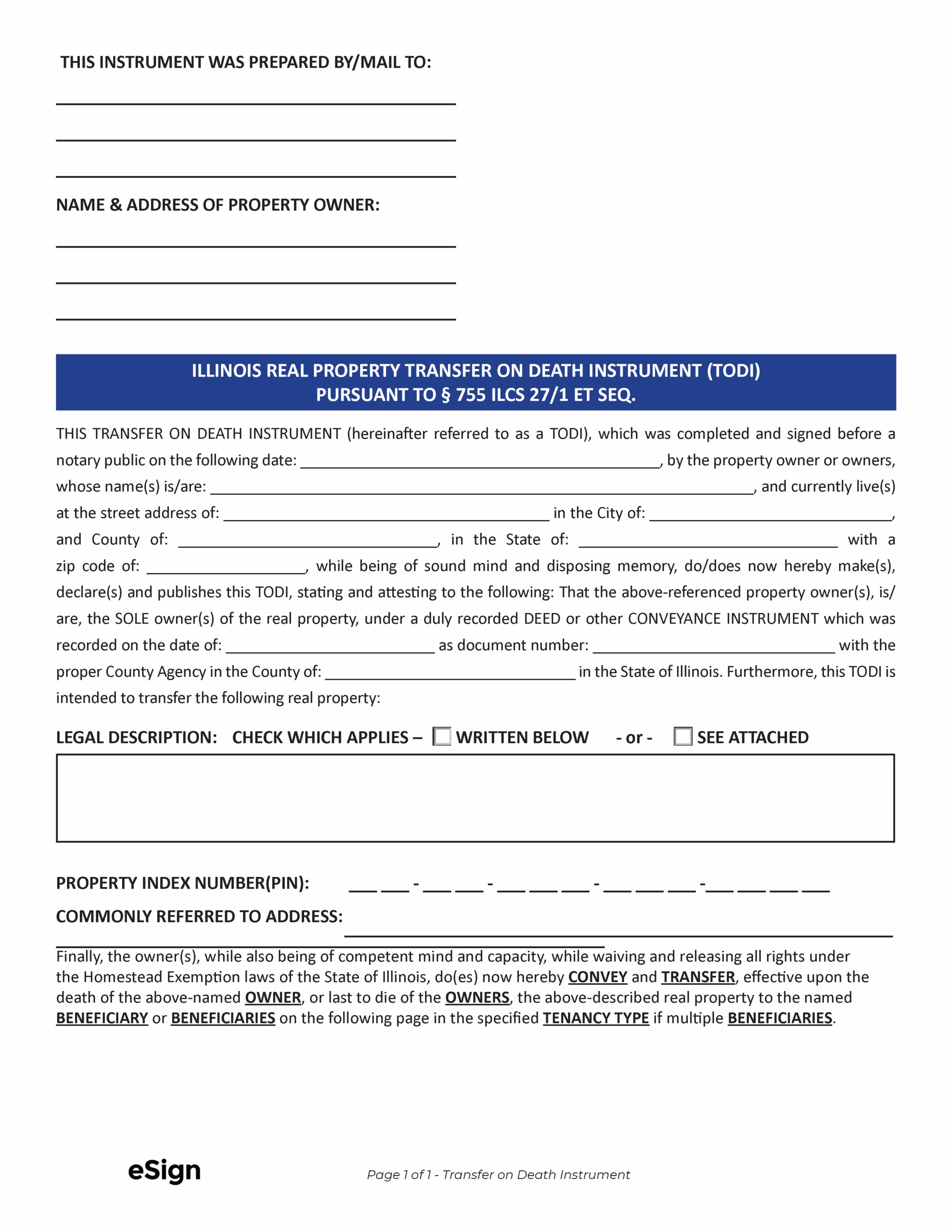 Free Illinois Transfer On Death Deed Form PDF