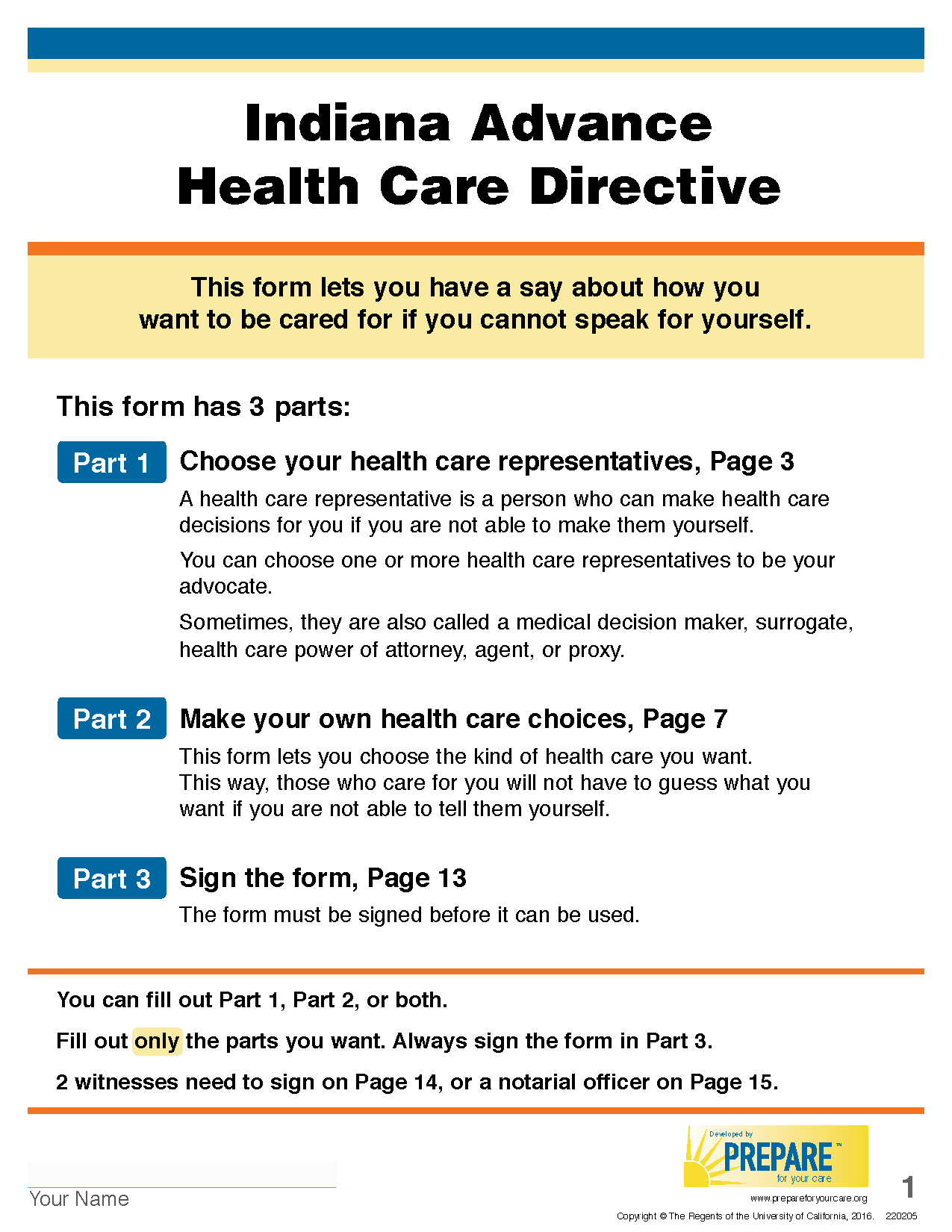 Free Indiana Advance Directive Form PDF